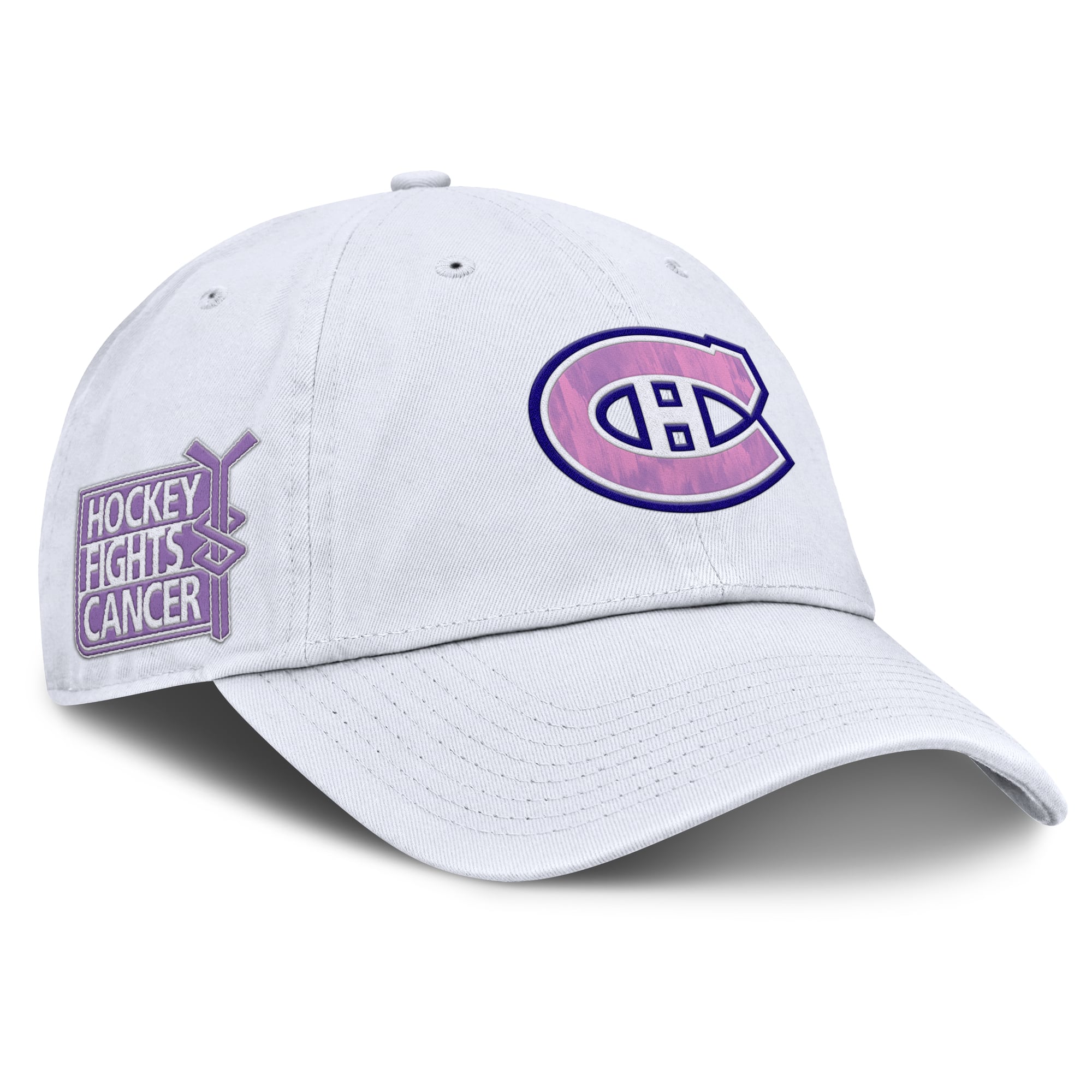 Men's Fanatics  White Montreal Canadiens Authentic Pro Hockey Fights Cancer Adjustable Hat
